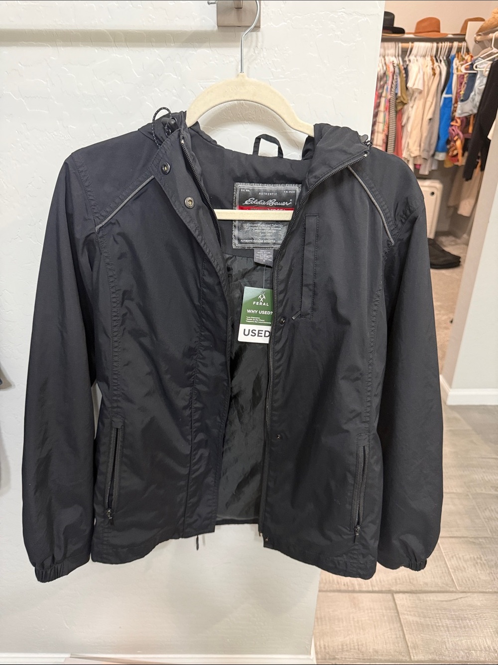 Vintage Eddie Bauer Black Hooded Windbreaker Jacket